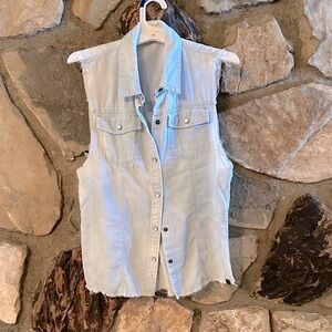 Roxy Light Blue Sleeveless Button Down Shirt Raw Hem Size S Pre Owned